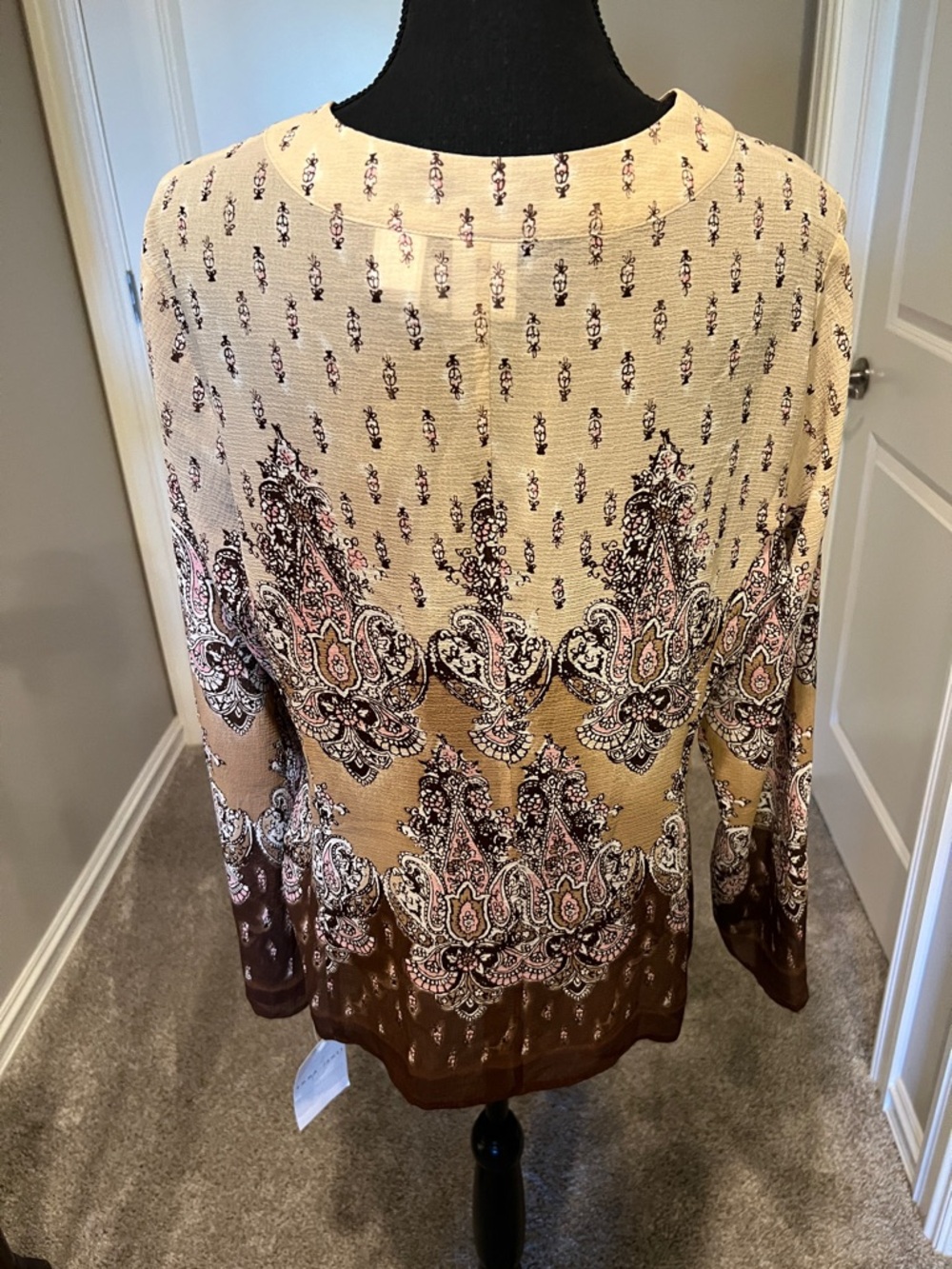 Emma James Cream, Brown and Pink Paisley Split-Neck Tunic - Picture 9 of 11